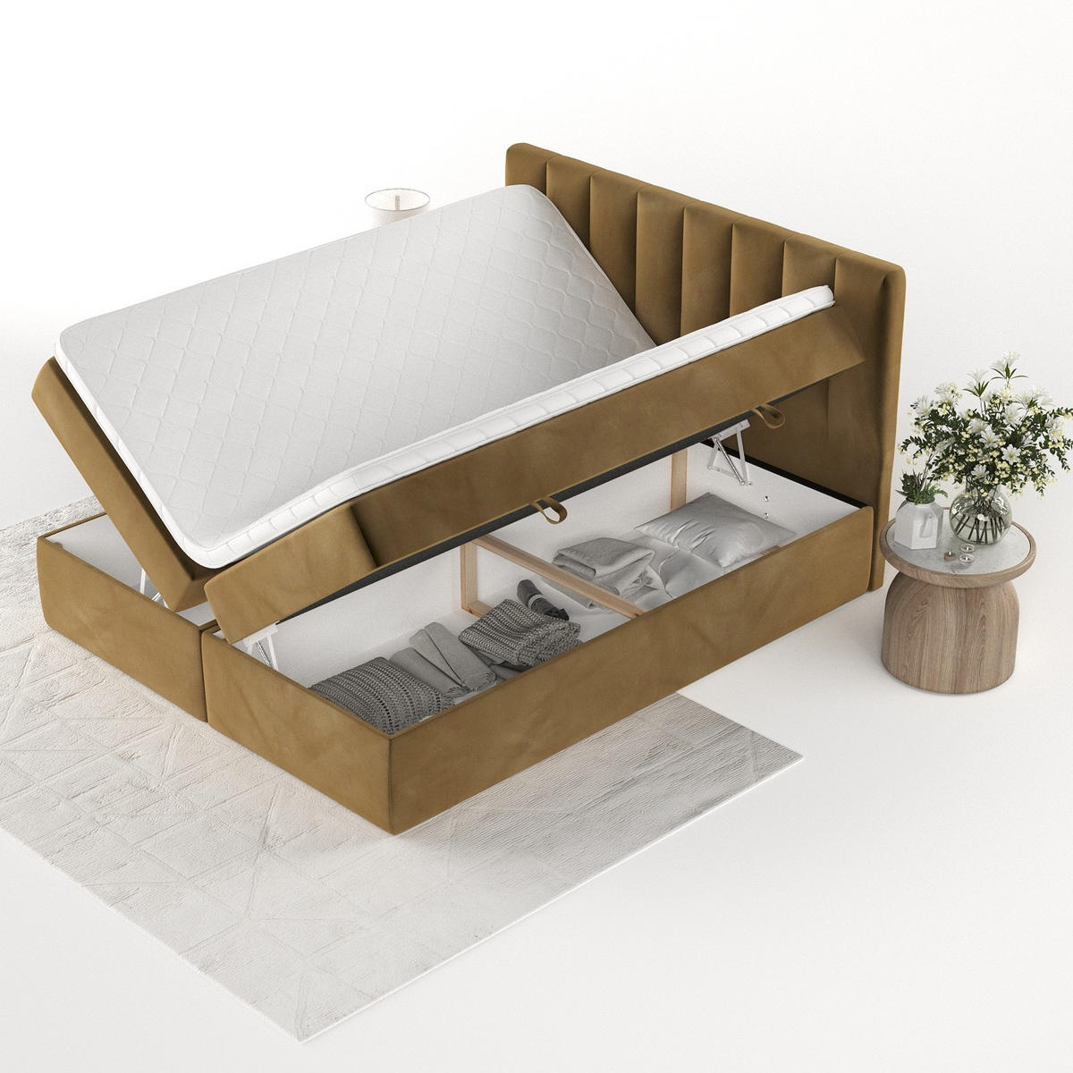 BOXBETT Bari 160/200 cm Honiggelb im Kronos Stoff - Honig, Holz/Holzwerkstoff (160/200cm) - AltaBeds