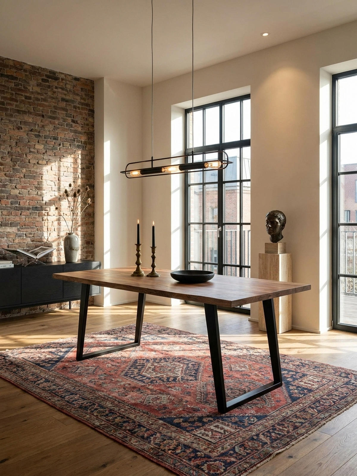 ESSTISCH Massivholz Baumkante Metall U-Gestell Handgefertigt ATOLL, Goldbraun-Schwarz 160x80x76 cm - Schwarz/Braun, Holz/Metall (80/160/76cm) - KADIMA DESIGN