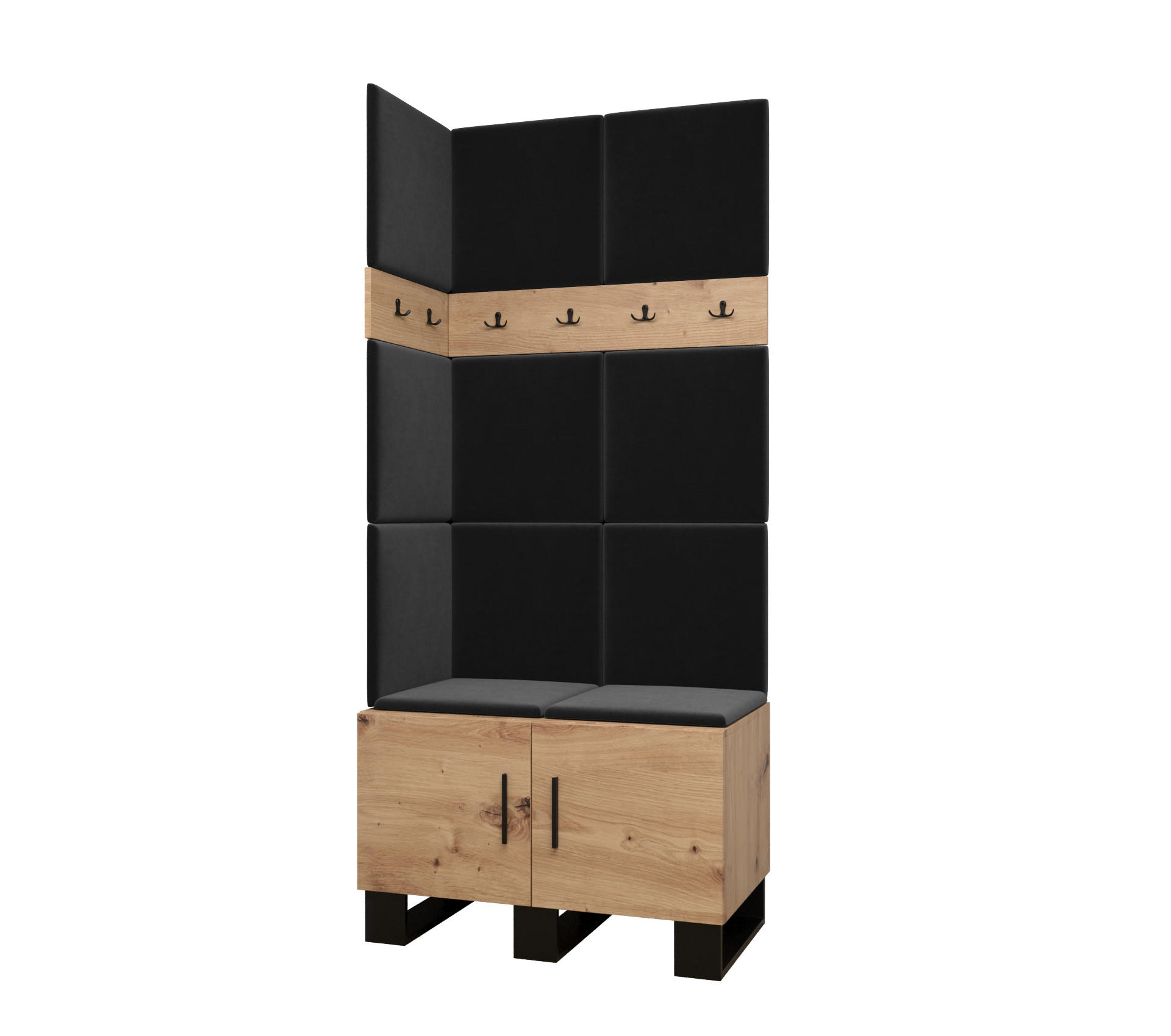 Abiks Möbel Garderoben-Set Eiche Artisan, Dunkelgrau 84x196x45.6 cm