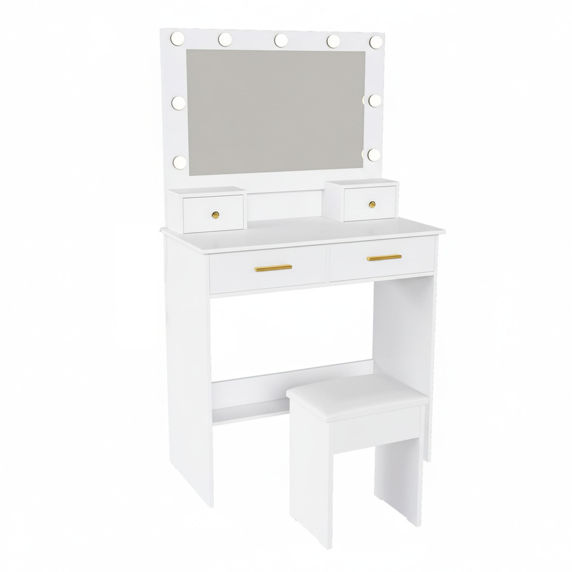 SCHMINKTISCH-SET 80 cm in Weiß mit LED-Spiegel - Weiß, Holzwerkstoff (80/137/40cm) - Urban Meuble