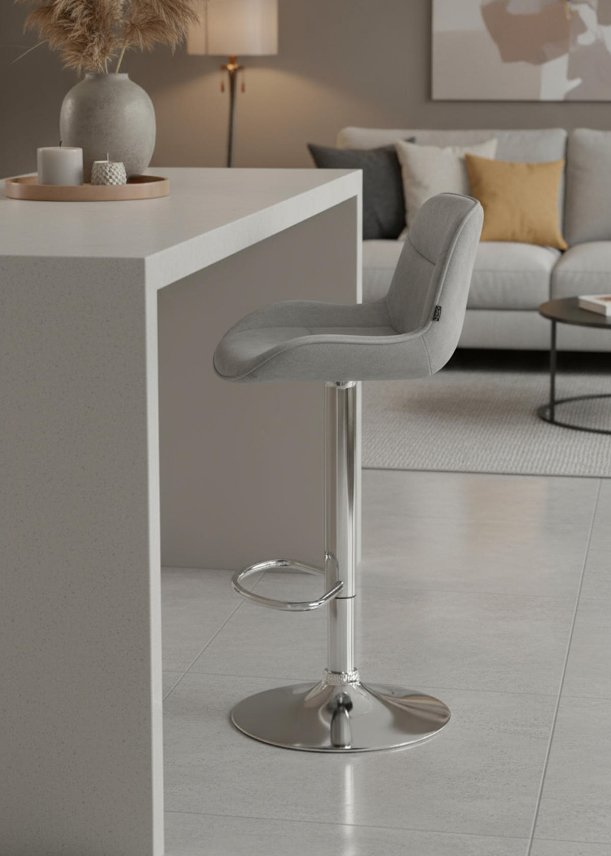 BARHOCKER 2er Set Vulcano Samt chrom grau - Chromfarben/Grau, Textil/Metall (49/106/51cm) - TPFLiving