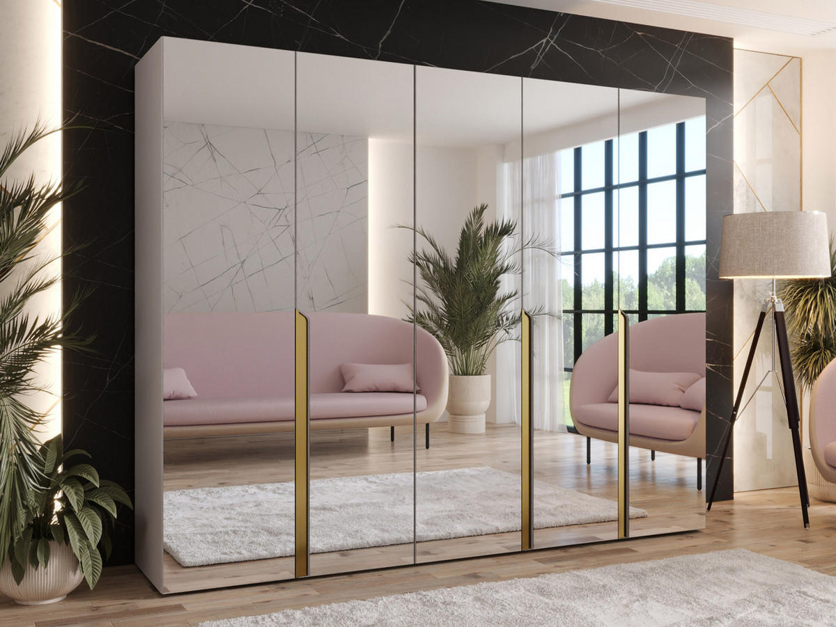 DREHTÜRENSCHRANK Mila III 250 - Kaschmir/Goldfarben, Holzwerkstoff/Kunststoff (250/202/52cm) - MIRJAN24