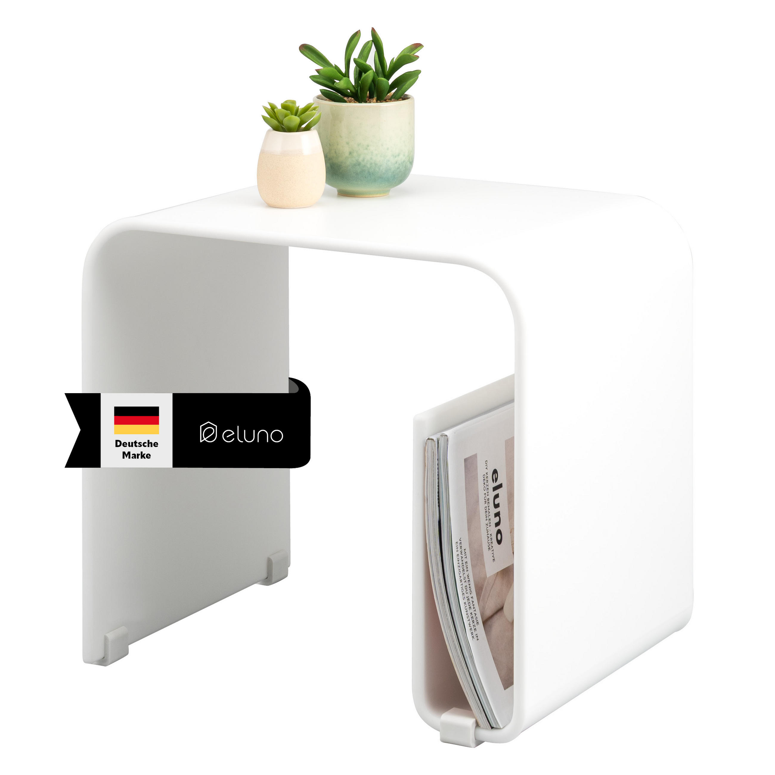 BEISTELLTISCH MIT MAGAZINHALTER Acryl weißmatt - Weiß, Kunststoff (30/38.5/35.5cm) - eluno