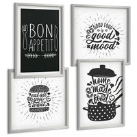 BILDER SET 4er Set - 50x50 cm & 40x60 cm Silberner Rahmen - Grafiken, Lebensmittel, kulinarische Slogans - Silberfarben, Kunststoff (50/50cm) - TULUP