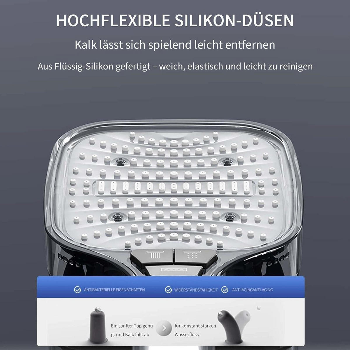 HANDBRAUSE quadratisch mit 8 Strahlarten silber - Silberfarben, Metall (12/12.7/26cm)