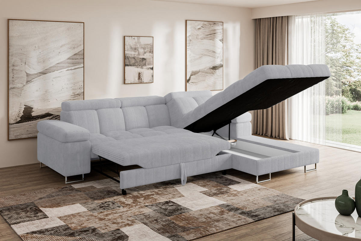 ECKSOFA mit Schlaffunktion Ottomane Rechts COMA L 271x203x79 Grau Cord - Anthrazit, Holzwerkstoff/Textil (203/271cm) - ALTDECOR