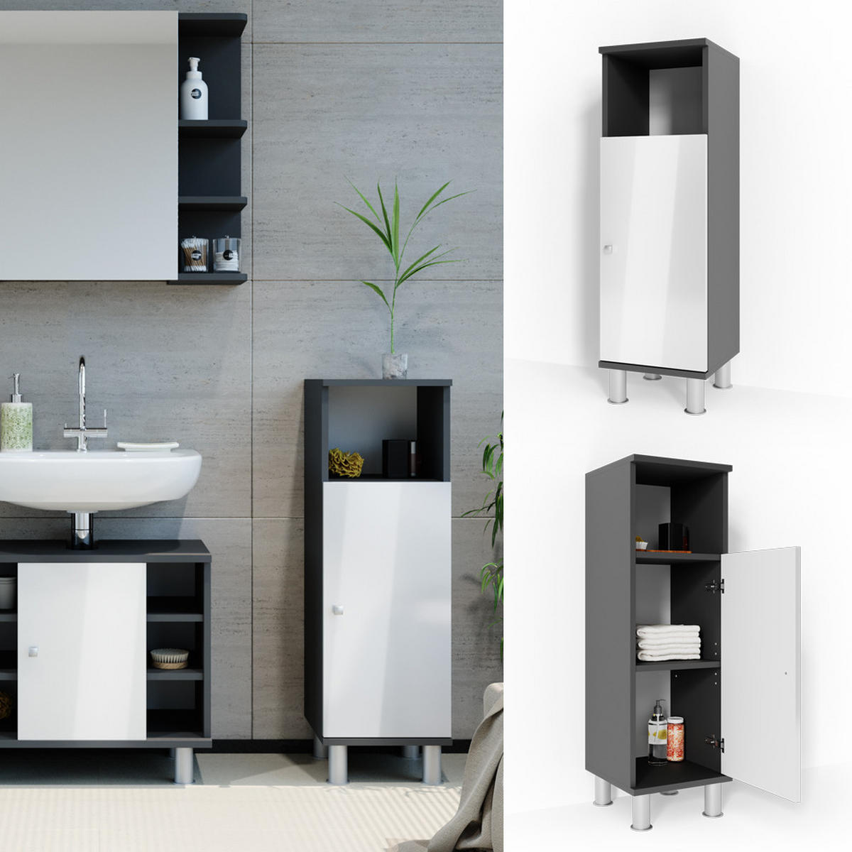 MIDISCHRANK Fynn Anthrazit 30 x 95 cm - Anthrazit/Weiß, Holzwerkstoff (30/95/30cm) - Vicco