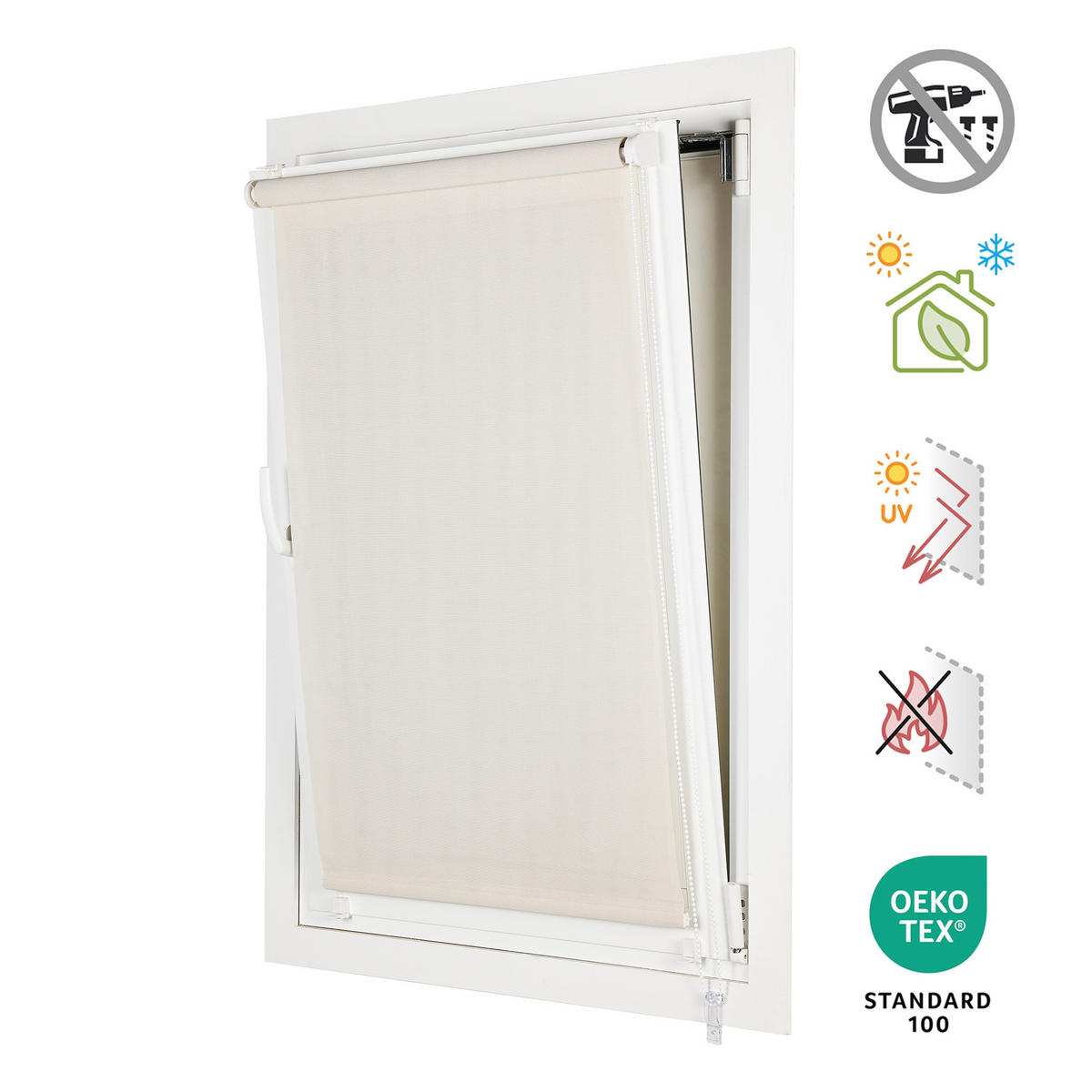 SCREEN-ROLLO without drilling 60X180 - Ecru, Kunststoff (60/180cm) - STORESDECO