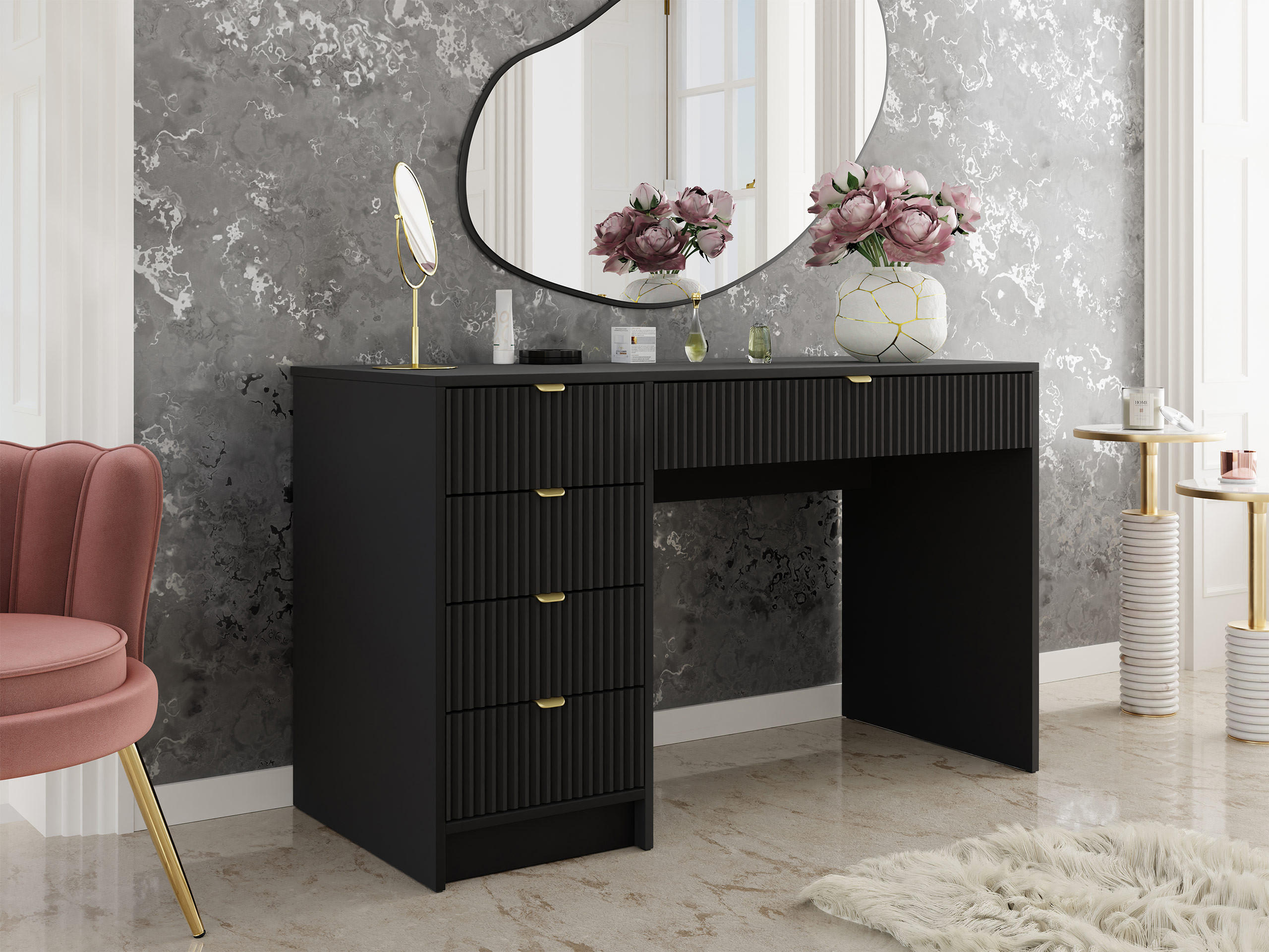 SCHREIBTISCH Tireno - Goldfarben/Schwarz, Holzwerkstoff/Metall (55/120/76cm) - MIRJAN24