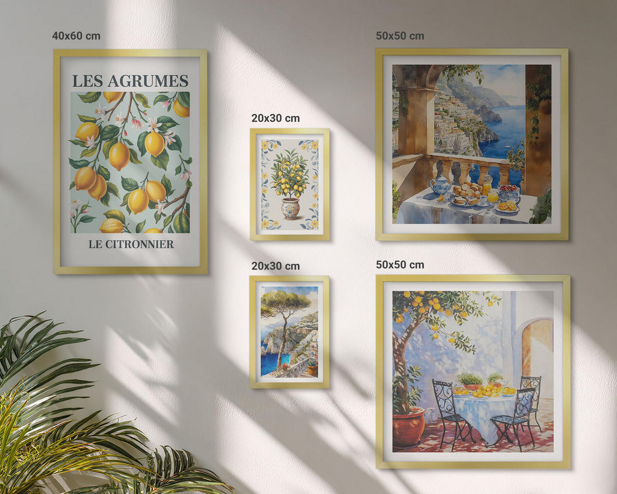 BILDER SET 5er Set - 50x50 cm & 20x30 cm & 40x60 cm Goldrahmen - Küchenkräuterpflanzen Beschriftungen - Goldfarben, Kunststoff (40/60cm) - TULUP