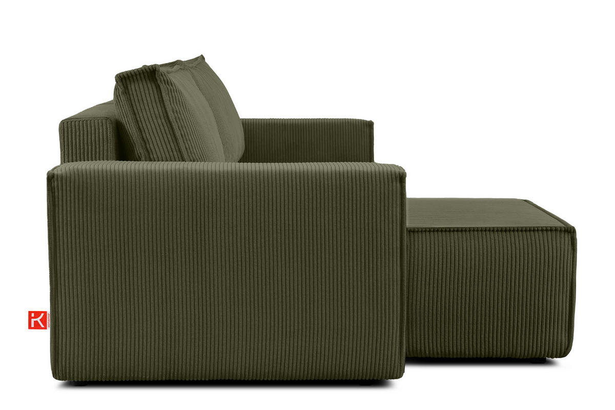 ECKSOFA-LINKS/RECHTS NAPI Schlaffunktion mit Cordbezug, grün - Schwarz/Olivgrün, Textil (262/148cm) - KONSIMO®