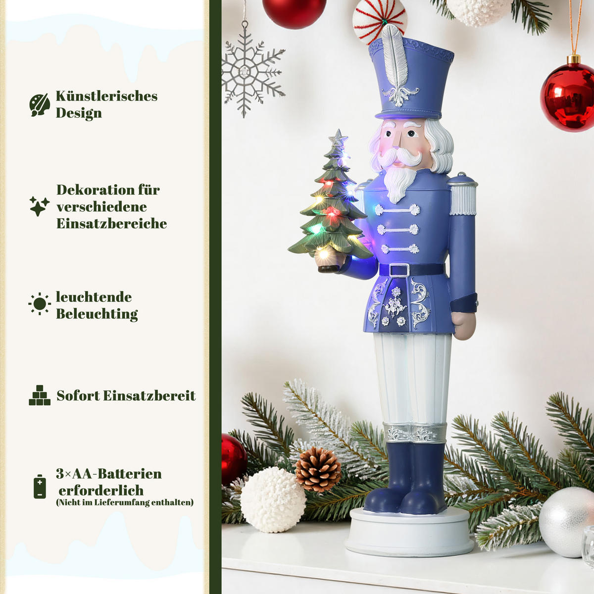 NUSSKNACKER Figur mit LED | B18.5 x T19 x H55 cm - Blau, Kunststoff (18.5/55/18.5cm) - 24Bottles