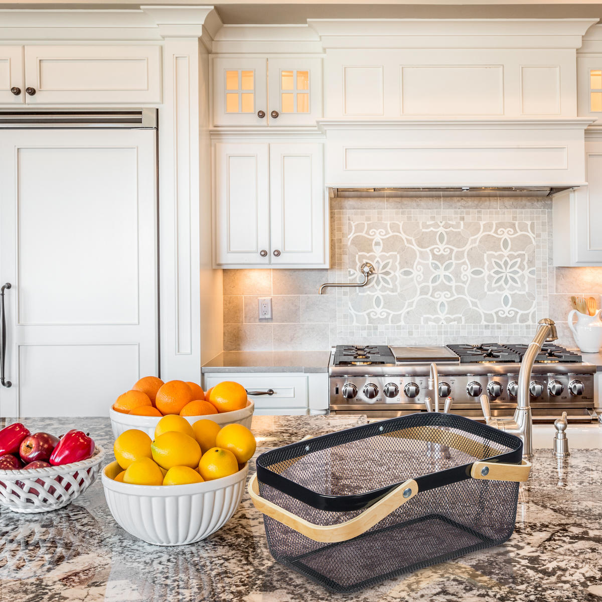 DRAHTKORB - Schwarz, Holz/Metall (43/17.5/27cm) - Relaxdays