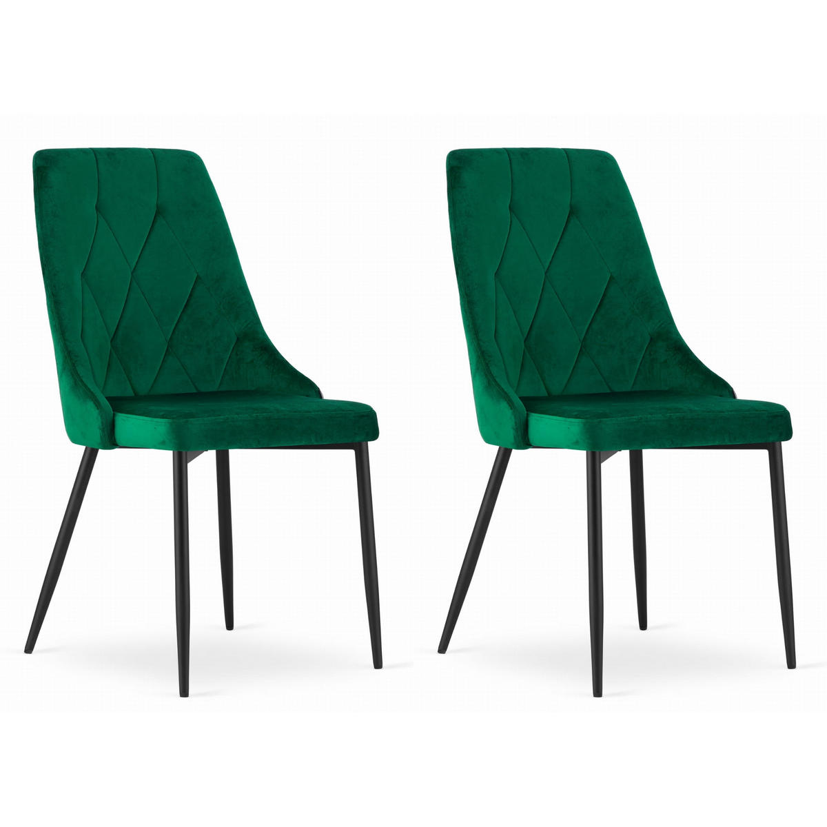 STUHL BRISIGHELLA 2-er Set, Grün, mit Samtstoff gepolstert - Grün, Textil/Metall (49/94/61cm) - Komodee