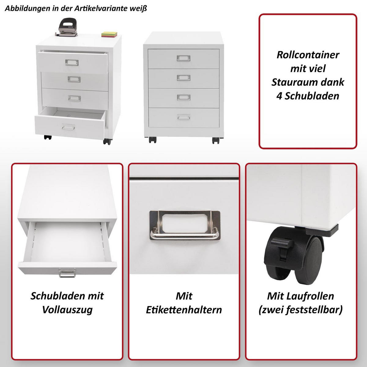ROLLCONTAINER Weiß - Weiß, Metall (40/55/41cm) - MCW