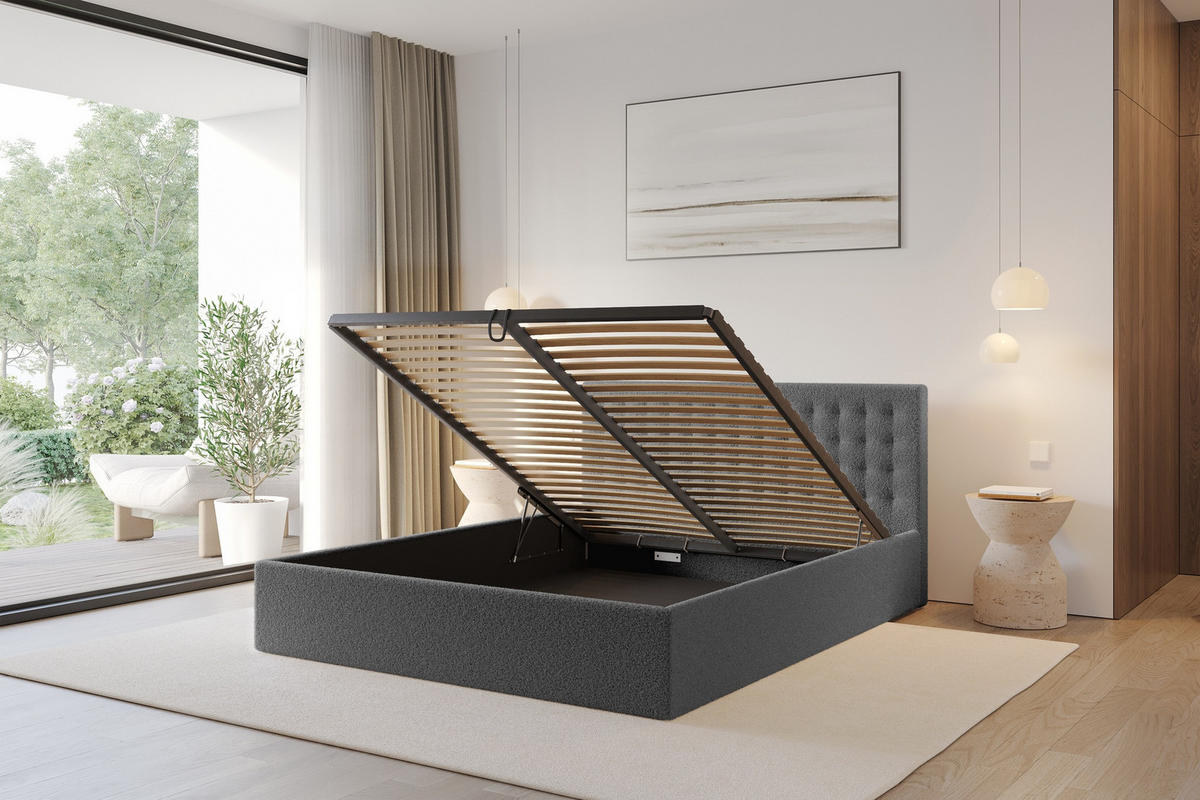 POLSTERBETT mit Bettkasten und Lattenrost, Boxbett ohne Matratze - PARI 180x200 Grau - Schieferfarben, Holzwerkstoff/Textil (180/200cm) - ALTDECOR