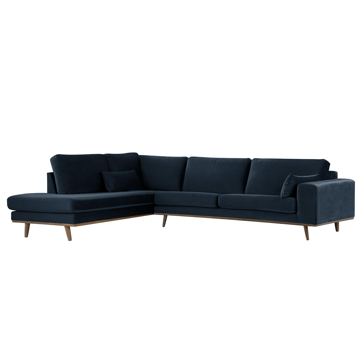 ECKSOFA mit Ottomane - Eichefarben/Dunkelblau, Eichenholz/Textil (287/219cm) - home24