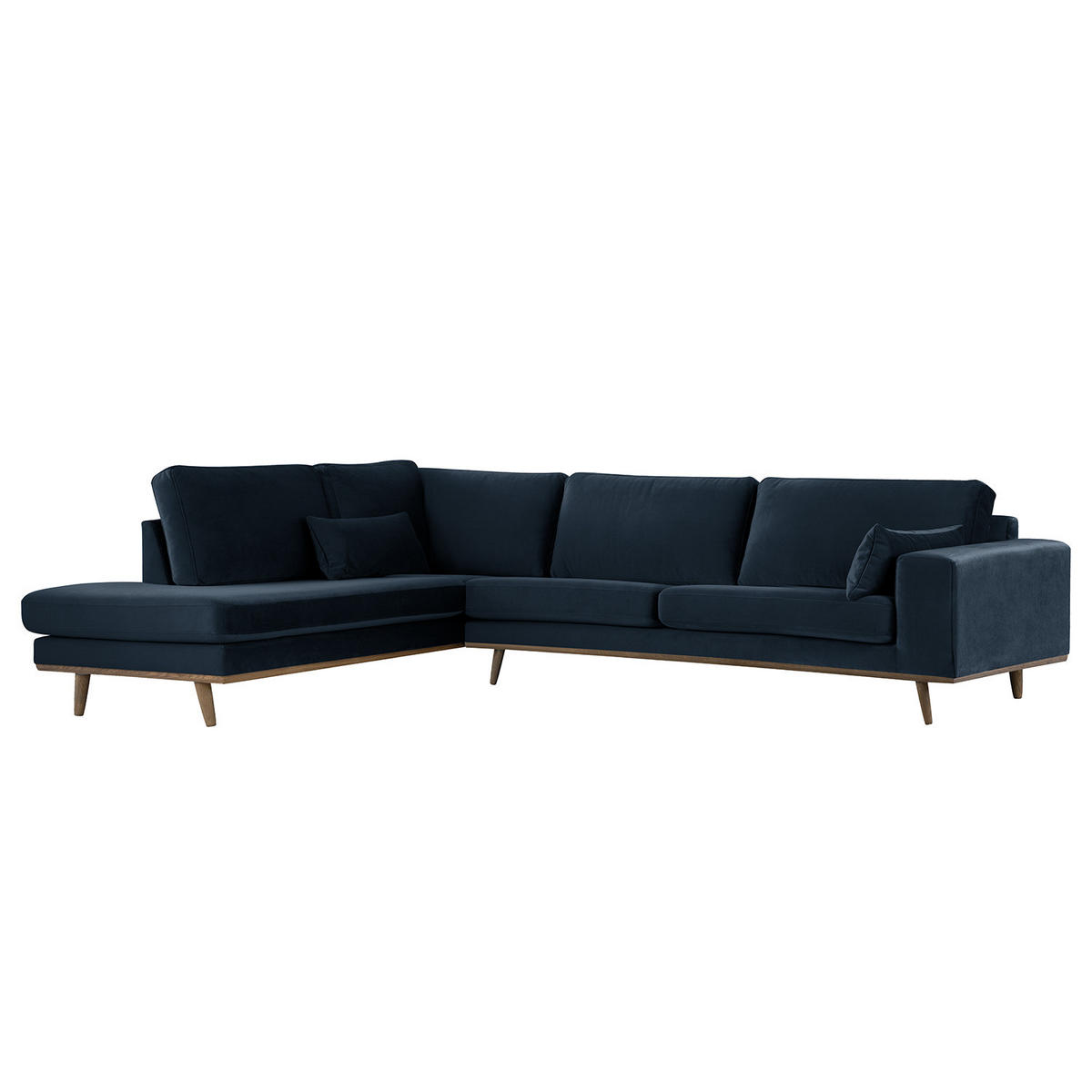 ECKSOFA mit Ottomane - Eichefarben/Dunkelblau, Eichenholz/Textil (287/219cm) - home24