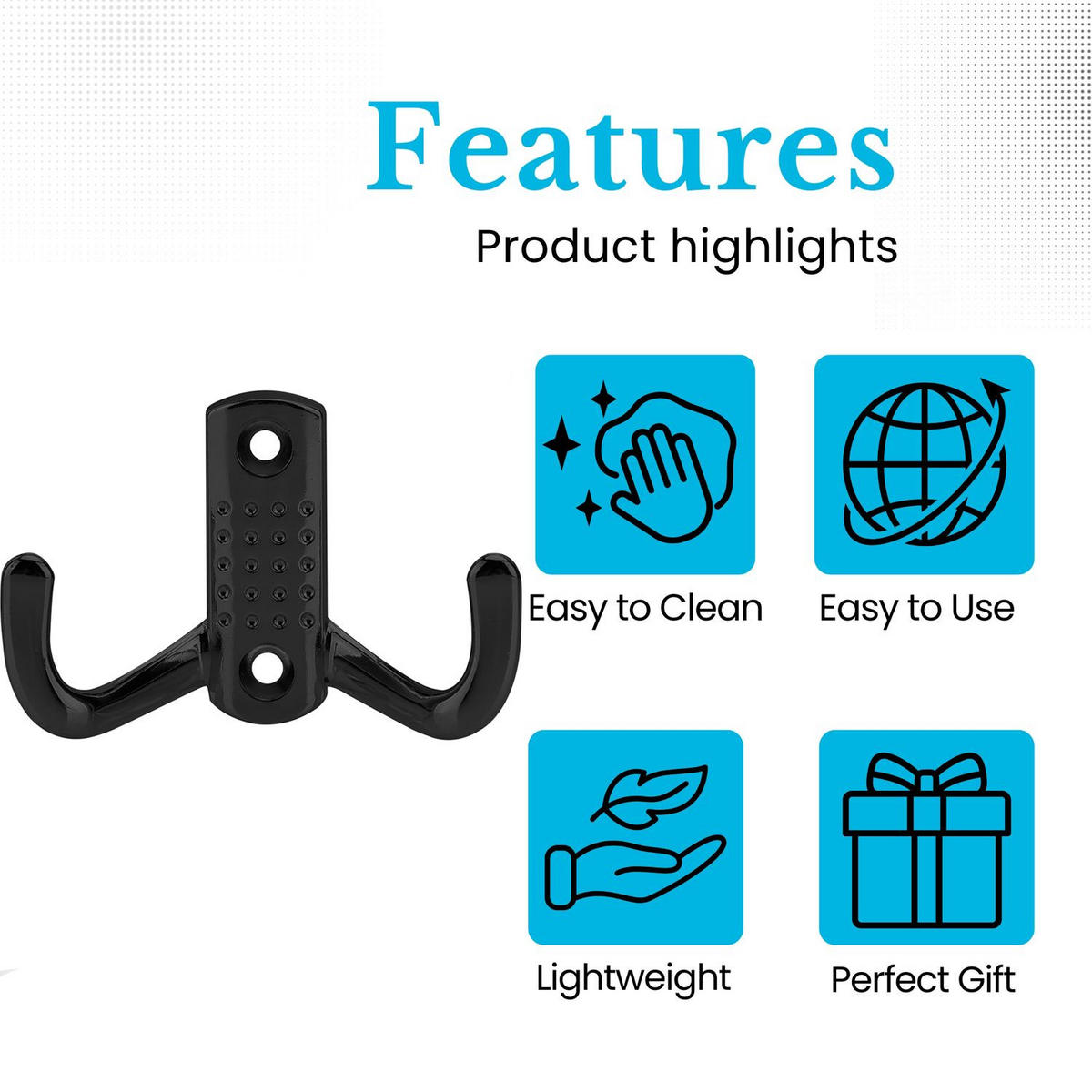 KLEIDERHAKEN 7 / 4.7 cm - Schwarz, Metall (1.69/4.7/7cm) - Intirilife