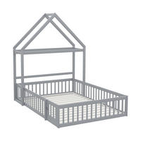 KINDERBETT 140/200 cm in Grau mit Regal und Kleiderstange - Grau, Holz/Holzwerkstoff (140/200cm) - WISHDOR