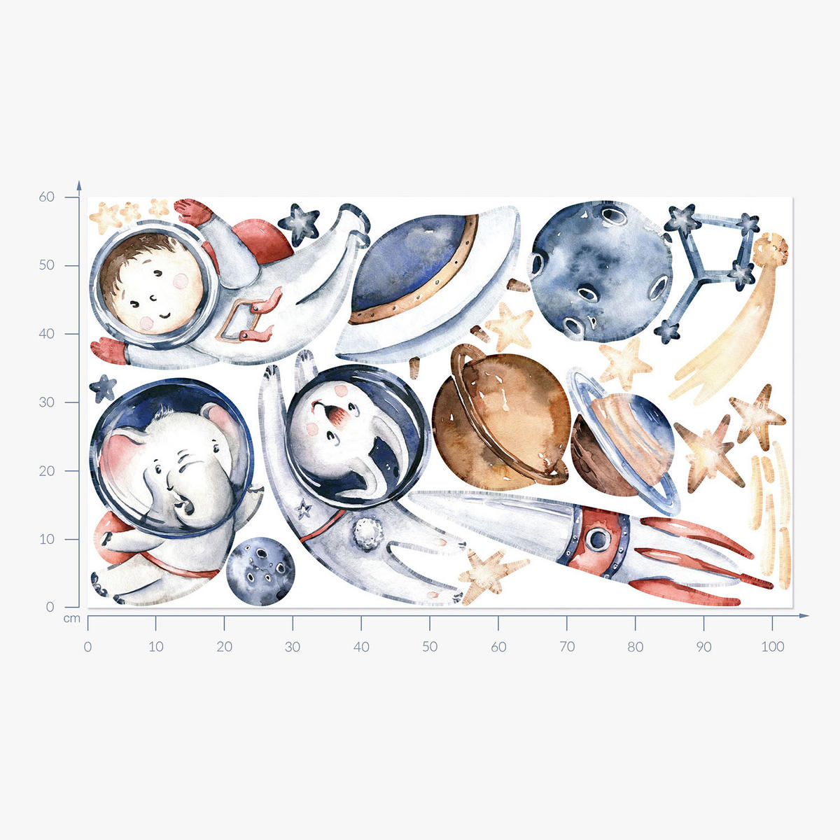 WANDAUFKLEBER 60x103cm - Kleine Astronauten - Multicolor, Kunststoff (60/103/0.1cm) - Wallfluent