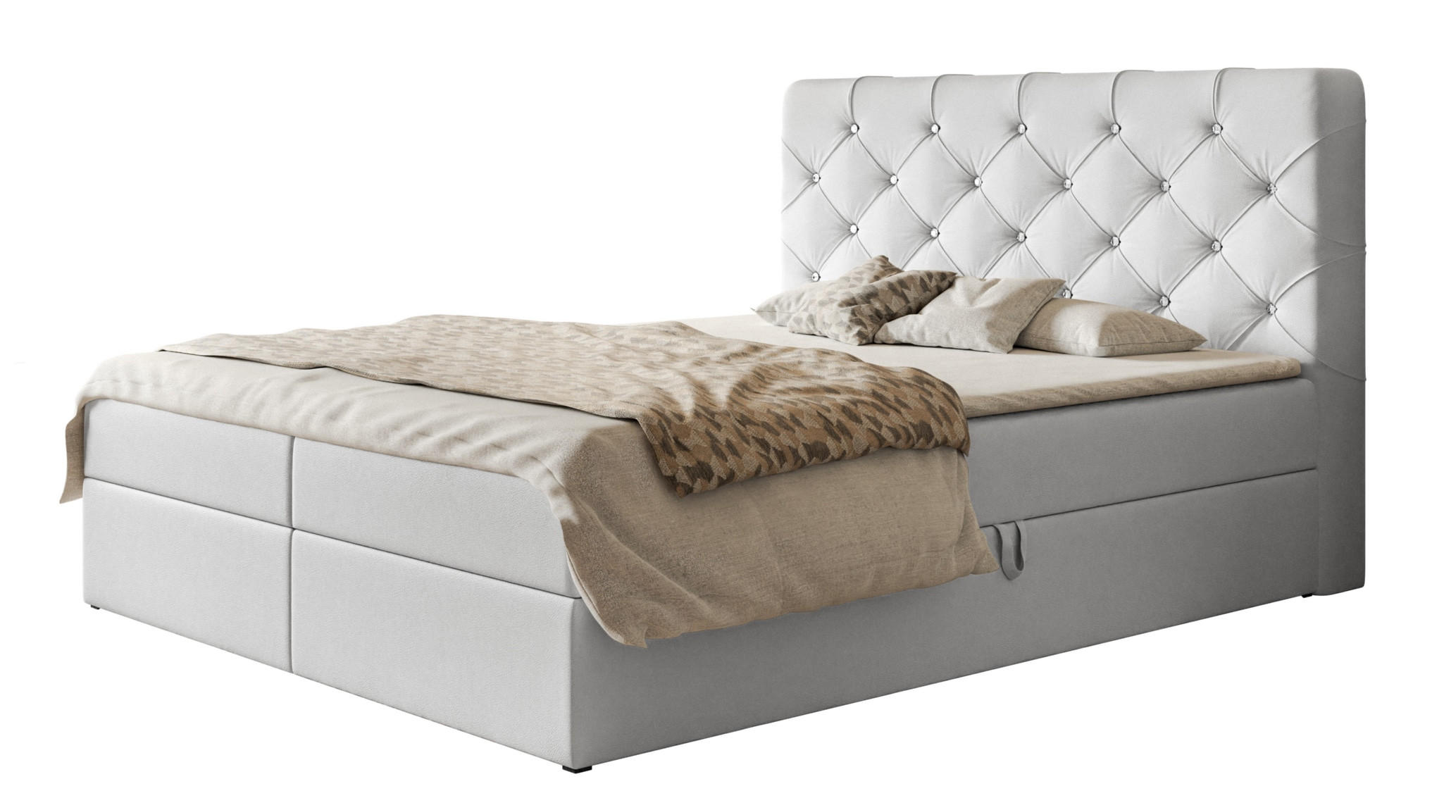 BOXBETT BOSTON mit 2 Bettkästen, 160x200, Farbe: Weiß, Kunstleder, Doppelbett mit Bonell-Matratze - Weiß, Holz/Kunststoff (160/200cm) - Alpi-Möbel
