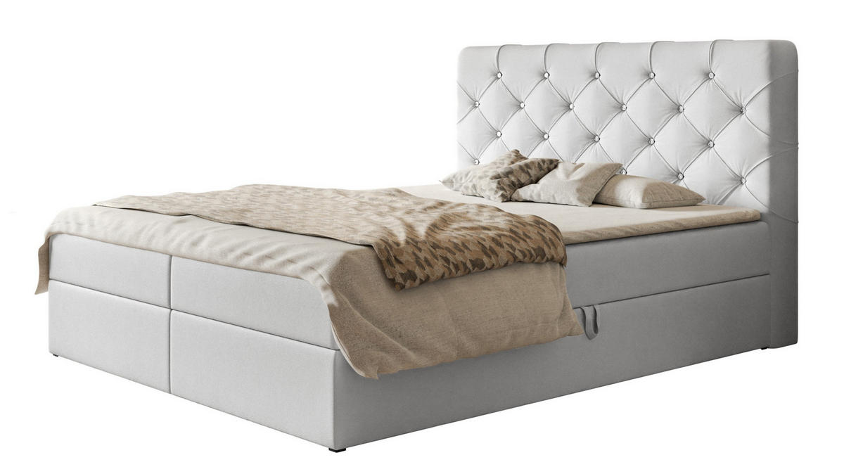 BOXBETT BOSTON mit 2 Bettkästen, 160x200, Farbe: Weiß, Kunstleder, Doppelbett mit Bonell-Matratze - Weiß, Holz/Kunststoff (160/200cm) - Alpi-Möbel