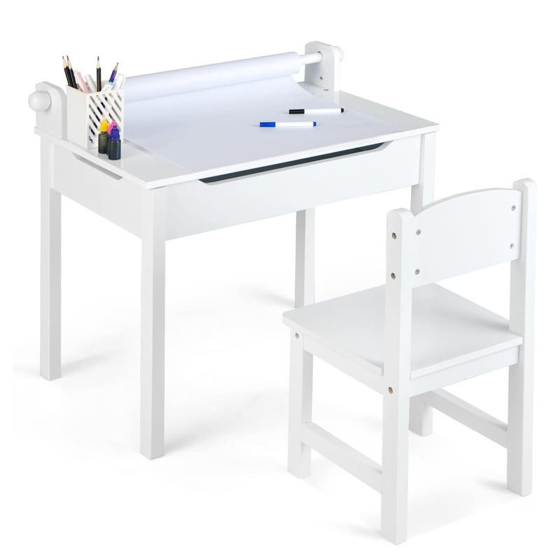 KINDERSCHREIBTISCH mit Stuhl weiß(2-tlg) - Weiß, Holzwerkstoff (66/58/40cm) - COSTWAY
