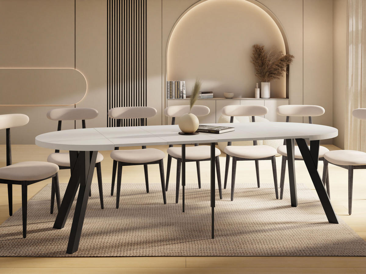 ESSTISCH Vero rund ausziehbar verlängerbar, Kaschmir 100-300/100/77 cm - Kaschmir/Schwarz, Holz/Holzwerkstoff (100/100/77cm) - WFL GROUP