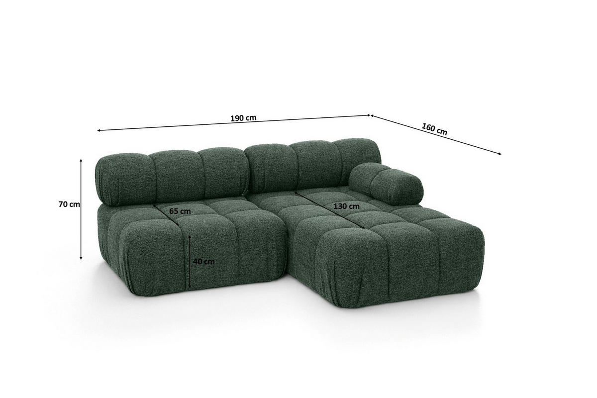 ECKSOFA L-Form Mini II Modular, Bouclé-Stoff Abriamo, Dunkelgrün, Rechts, Selia - Dunkelgrün, Holz (190/160cm) - Kaiser Möbel