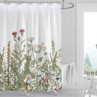 DUSCHVORHANG Blumen floral Aquarell Set Badezimmer mit Haken - Grün, Textil (180/120cm) - MCBOSON