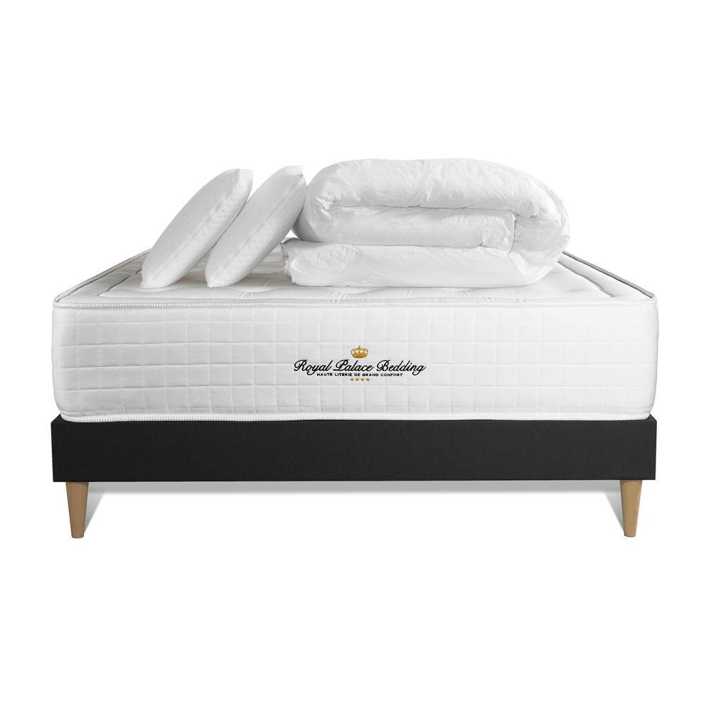 BETT Buckingham Memory-Schaum 140 x 200 cm h1 - Kit Bettgestell Schwarz - Mit Kissen und Bettdecke - Beige/Schwarz, Holz/Textil (140/200cm) - ROYAL PALACE BEDDING