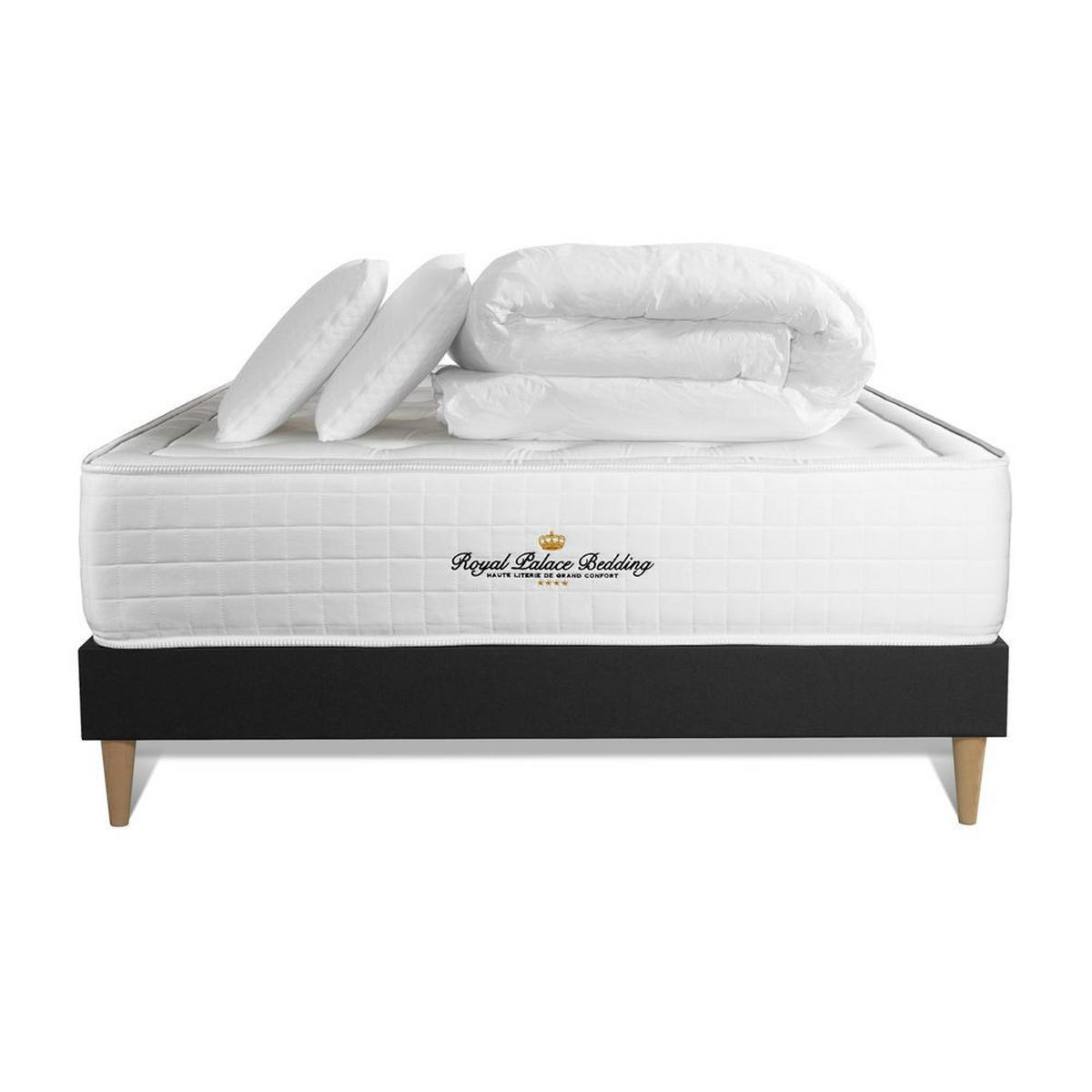 BETT Buckingham Memory-Schaum 140 x 200 cm h1 - Kit Bettgestell Schwarz - Mit Kissen und Bettdecke - Beige/Schwarz, Holz/Textil (140/200cm) - ROYAL PALACE BEDDING