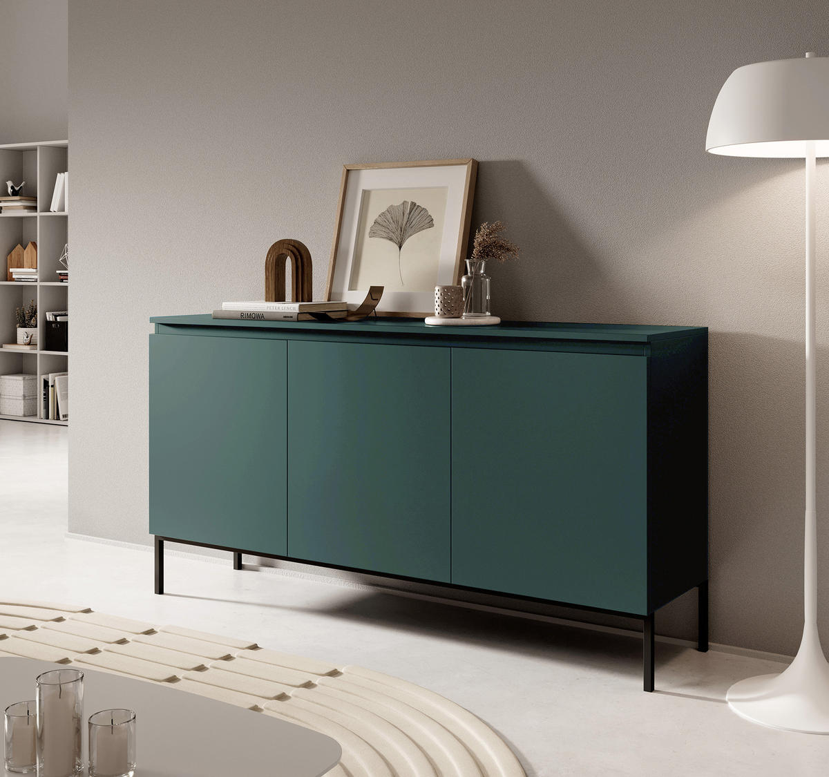 SIDEBOARD Bemmi Dunkelgrün mit Metallbeinen 150 cm - Dunkelgrün/Schwarz, Holzwerkstoff/Metall (150/77/35cm) - Selsey