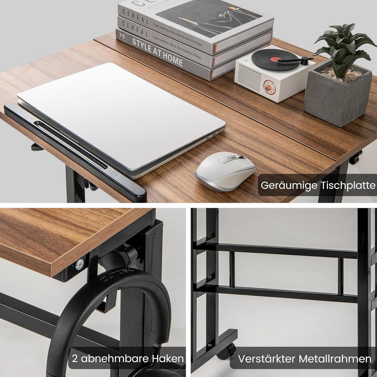 DATORBORD Valnöt - Valnötsfärgad, Träbaserade material (55/60/124cm) - COSTWAY