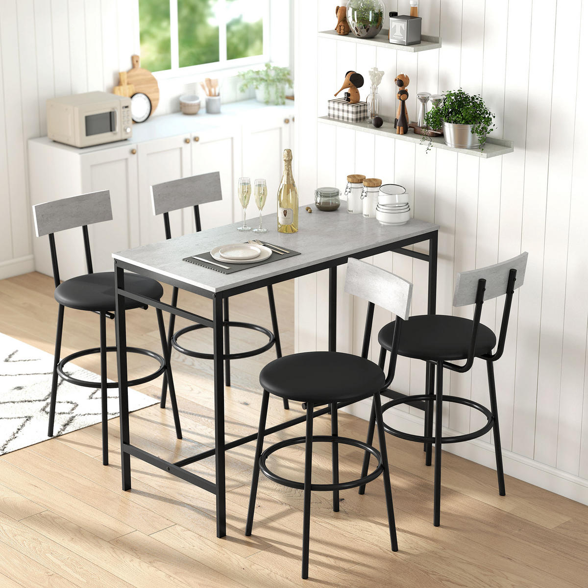BARTISCH-SET Stahl MDF Hellgrau - Hellgrau, Metall (55/90/110cm) - HOMCOM