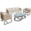 LOUNGESET 5er Seil Beige Mit Verstellbaren Füßen & Glastisch - Beige, Metall - FLIEKS
