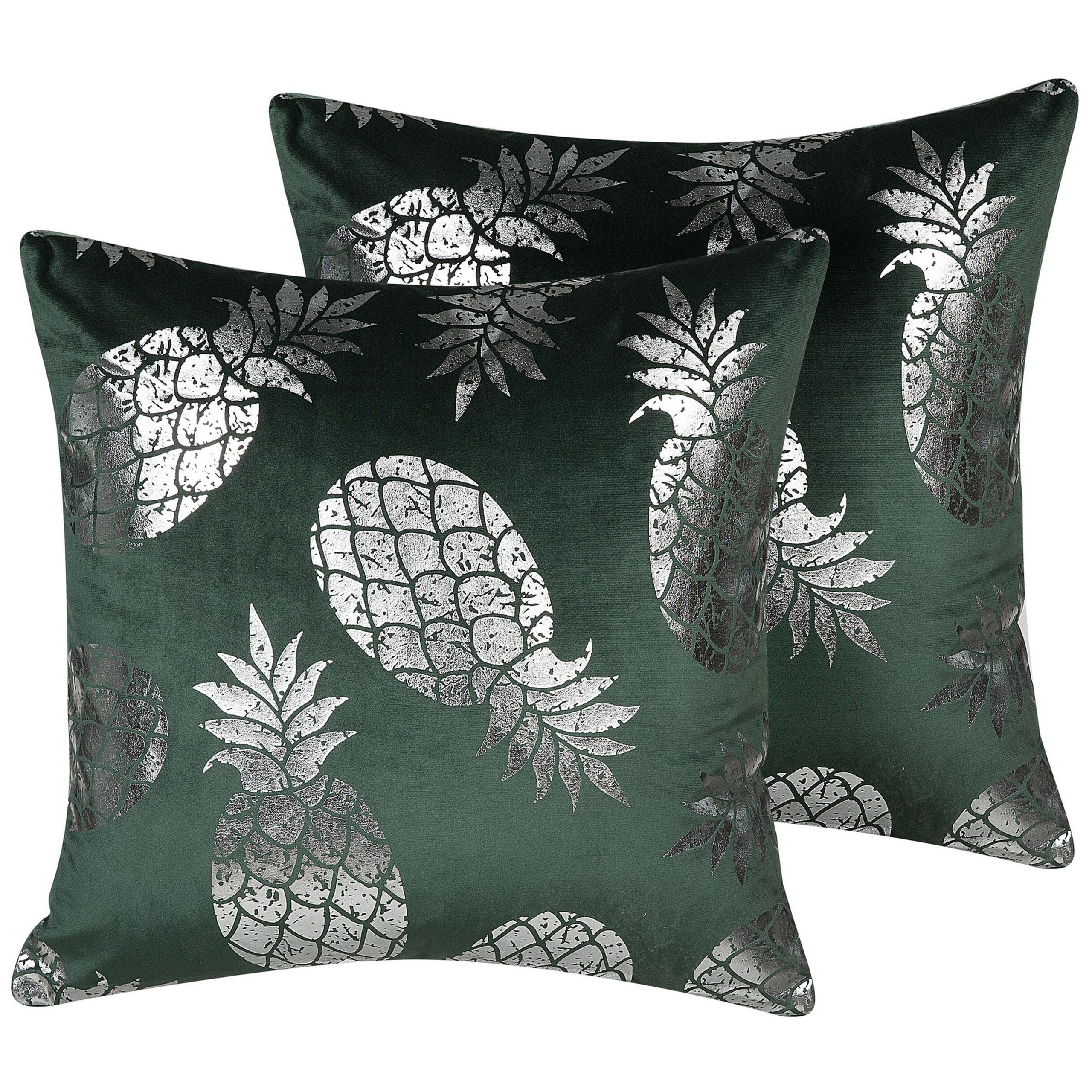 DEKOKISSEN 2er-Set Dunkelgrün 45/45 cm Astilbe - Dunkelgrün, Textil (45/45cm) - Beliani