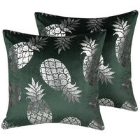 DEKOKISSEN 2er-Set Dunkelgrün 45/45 cm Astilbe - Dunkelgrün, Textil (45/45cm) - Beliani