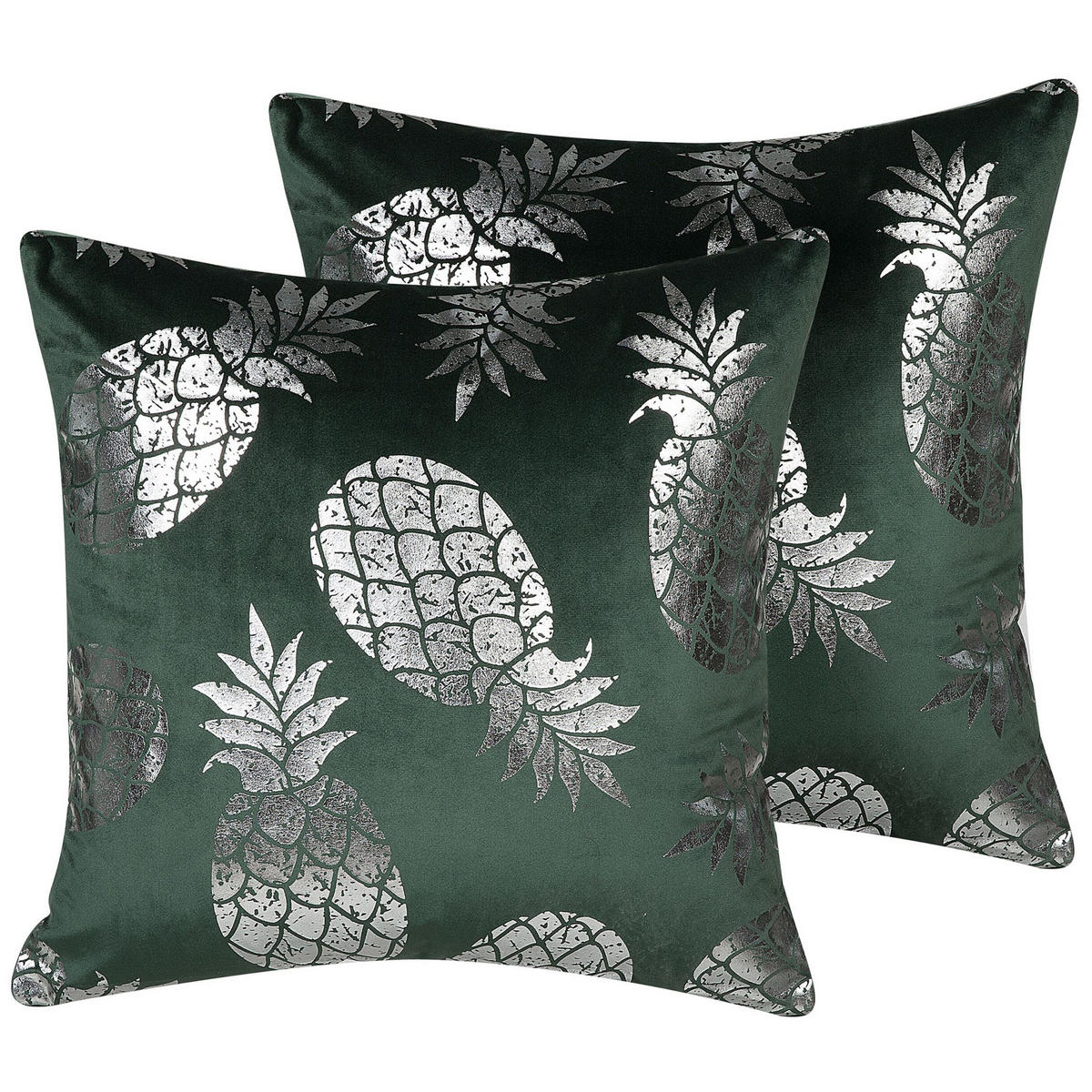 DEKOKISSEN 2er-Set Dunkelgrün 45/45 cm Astilbe - Dunkelgrün, Textil (45/45cm) - Beliani