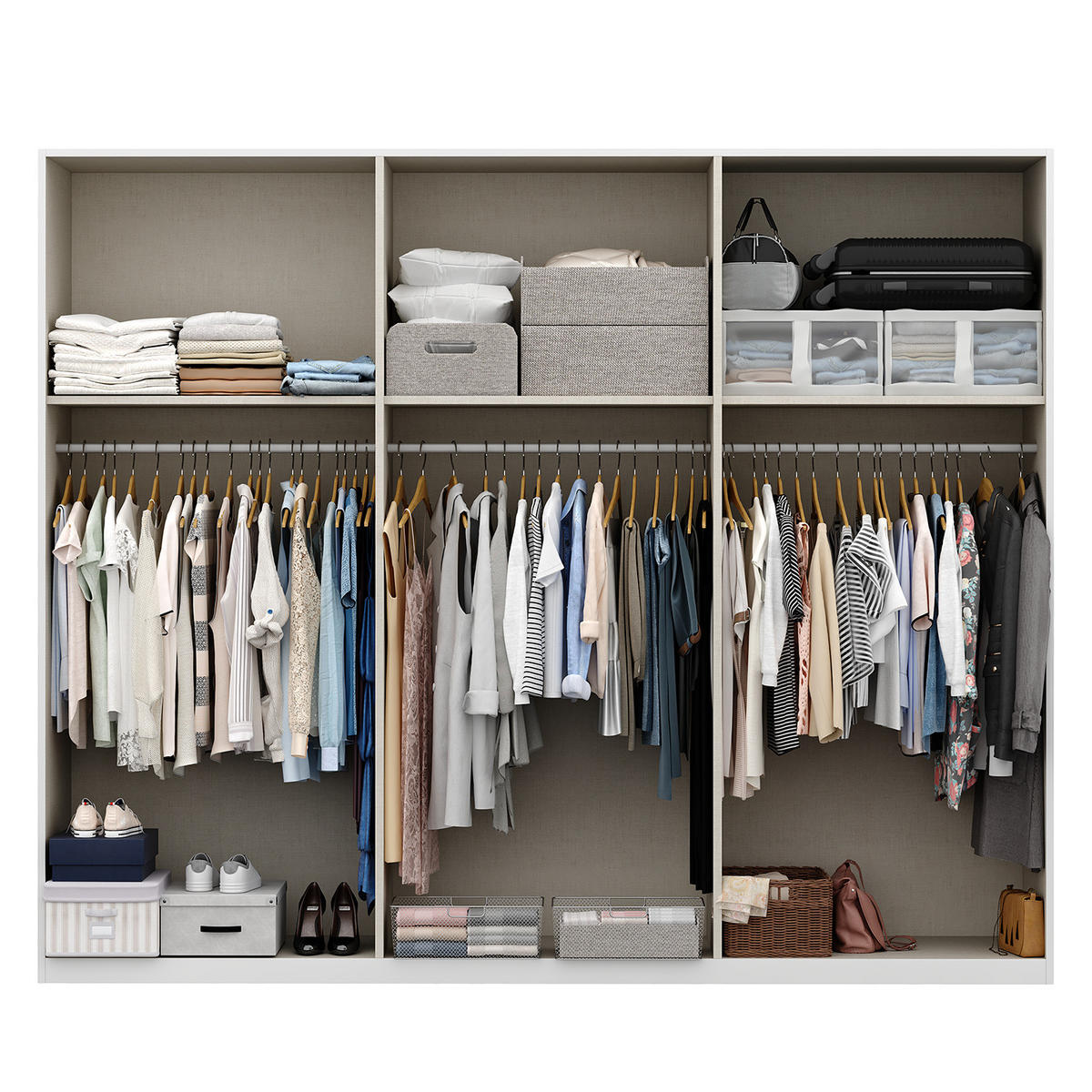 SCHWEBETÜRENSCHRANK - Weiß Hochglanz/Weiß, Holzwerkstoff (270/222/68cm) - home24