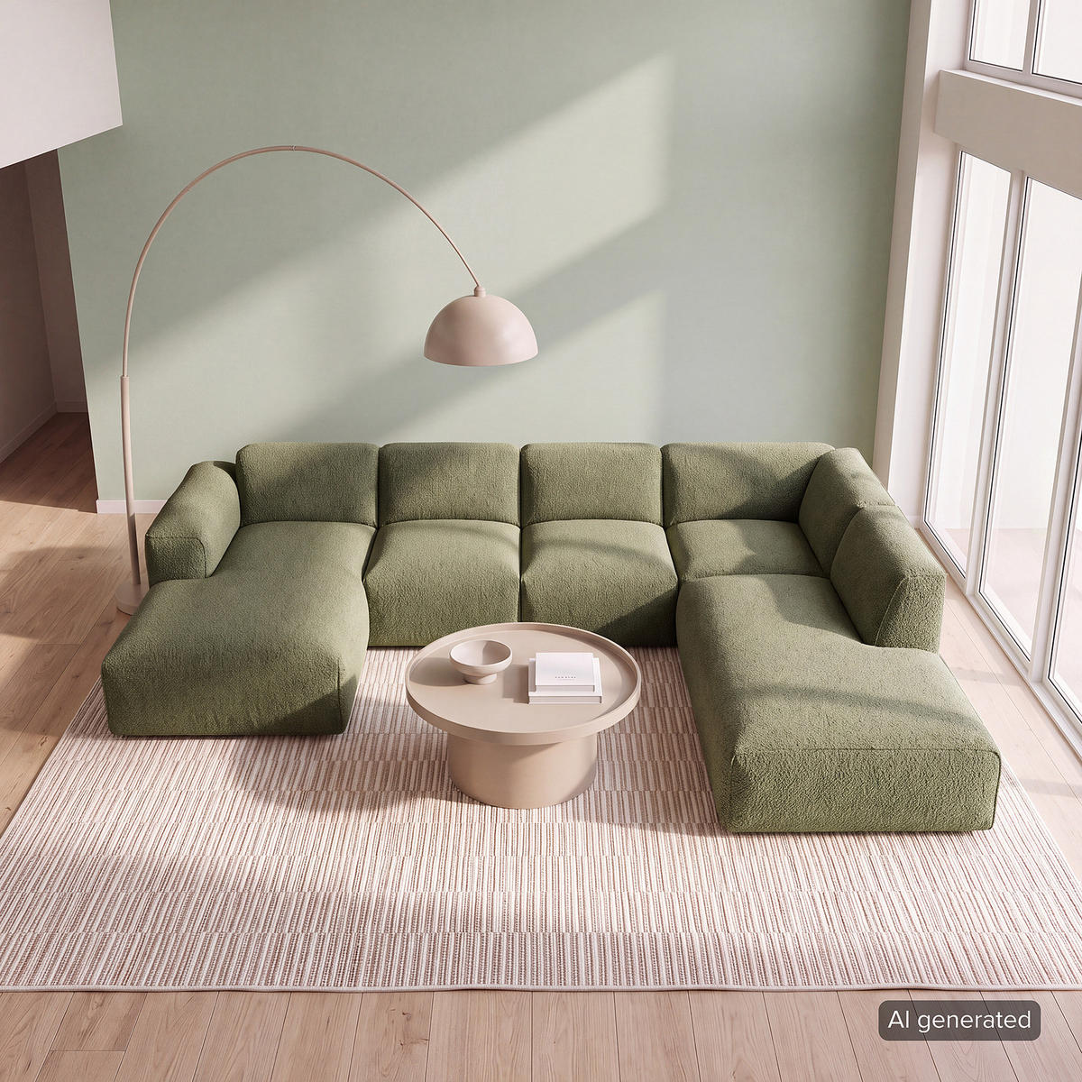 WOHNLANDSCHAFT mit Longchair - Schwarz/Grün, Kunststoff/Textil (325/71/235cm) - home24