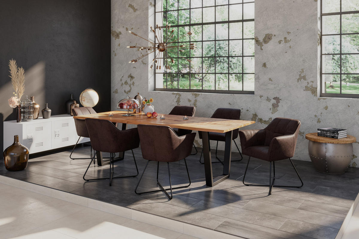 ESSTISCH DORA V - Beige/Schwarz, Holz/Metall (90/180/77cm) - SAM