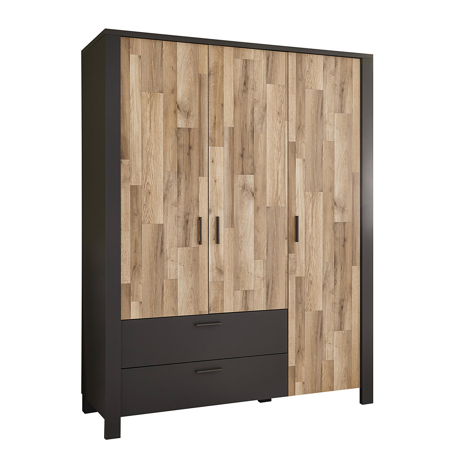 KLEIDERSCHRANK - Stabeiche Dekor / Graphit - Graphitfarben/Grau, Holzwerkstoff/Kunststoff (166/214/58cm) - home24