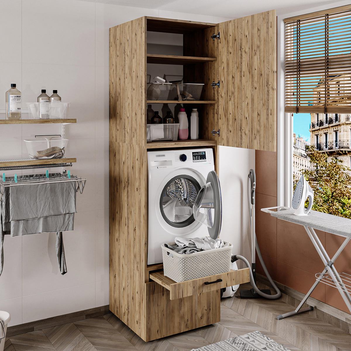 WASCHMASCHINENSCHRANK Serie 2 67cm Breit, 240cm Hoch - Eichefarben, Holzwerkstoff (67/240/67cm)