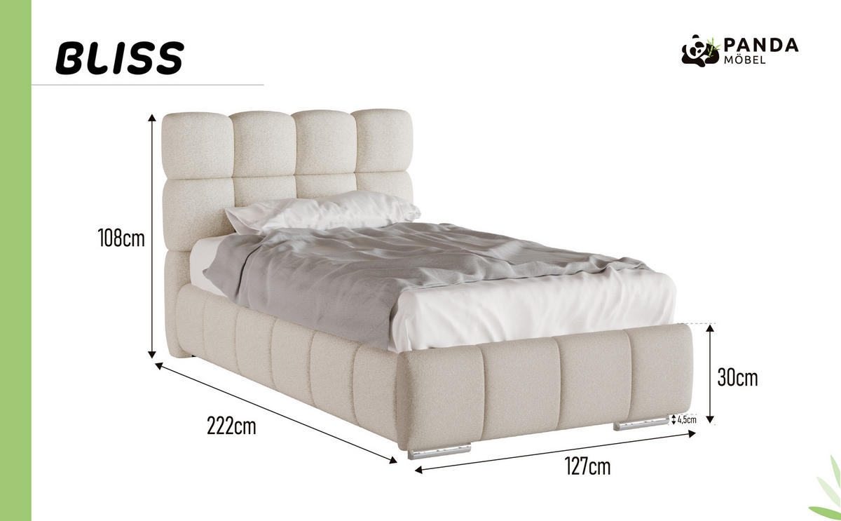 POLSTERBETT Bliss 100 x 200 cm mit Bettkasten und Lattenrost 7zonen PocketKokos Arlan (21cm) - beige - Beige, Holz (100/200cm) - Panda Möbel