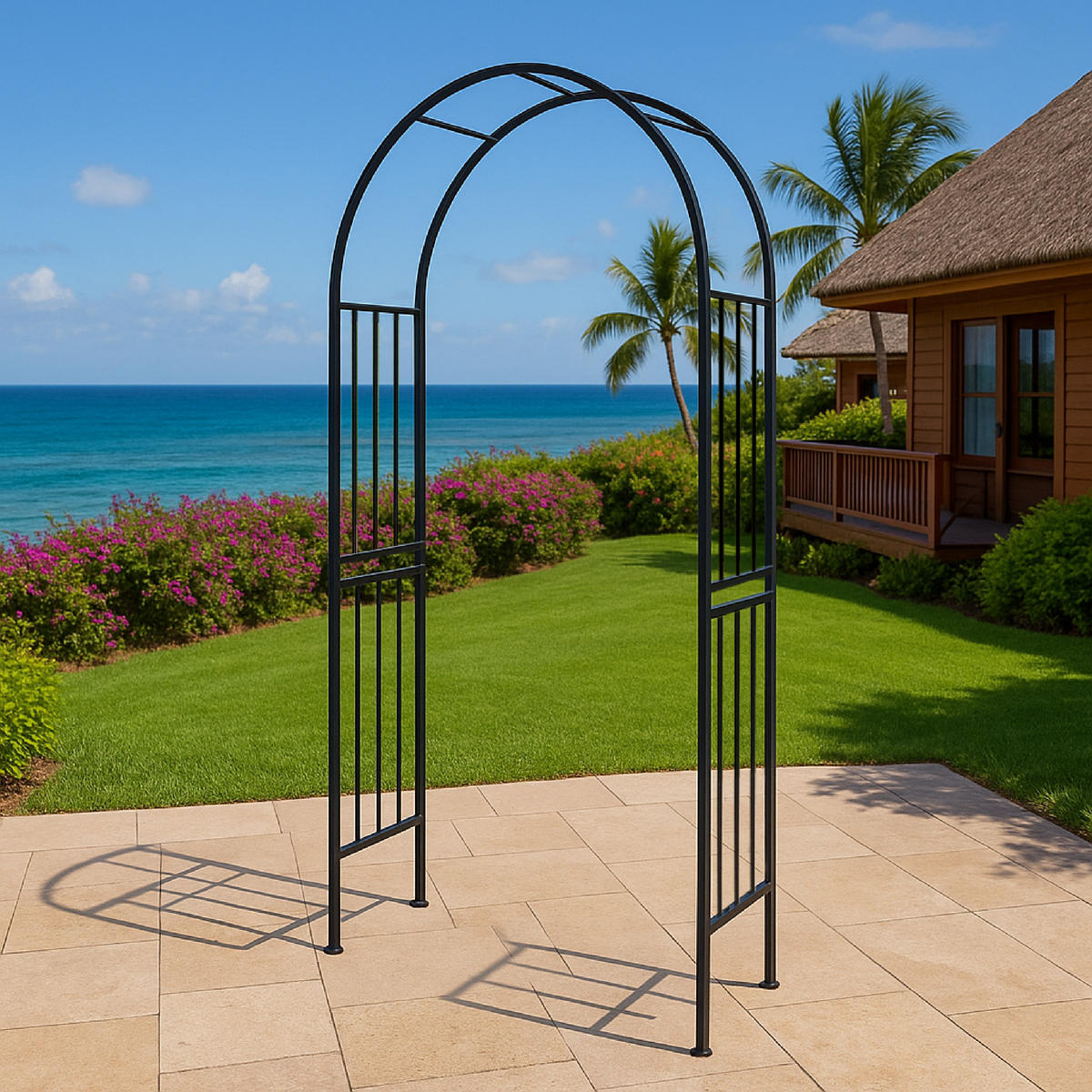 ROSENBOGEN Rochester - Rankhilfe aus Metall, pulverbeschichtet. BxTxH: 120x44x219 cm - Schwarz, Metall (120/219/44cm) - TPFGarden