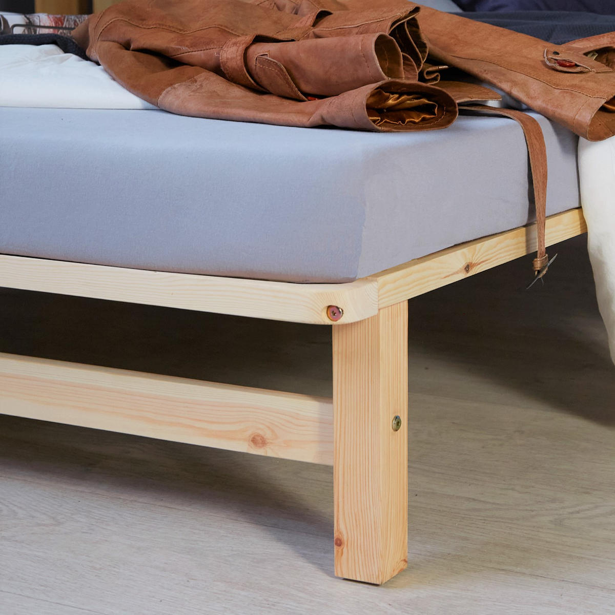 STAURAUMBETT mit Matratze 140/200 cm natur - Braun, Holz (140/200cm) - Homestyle4u