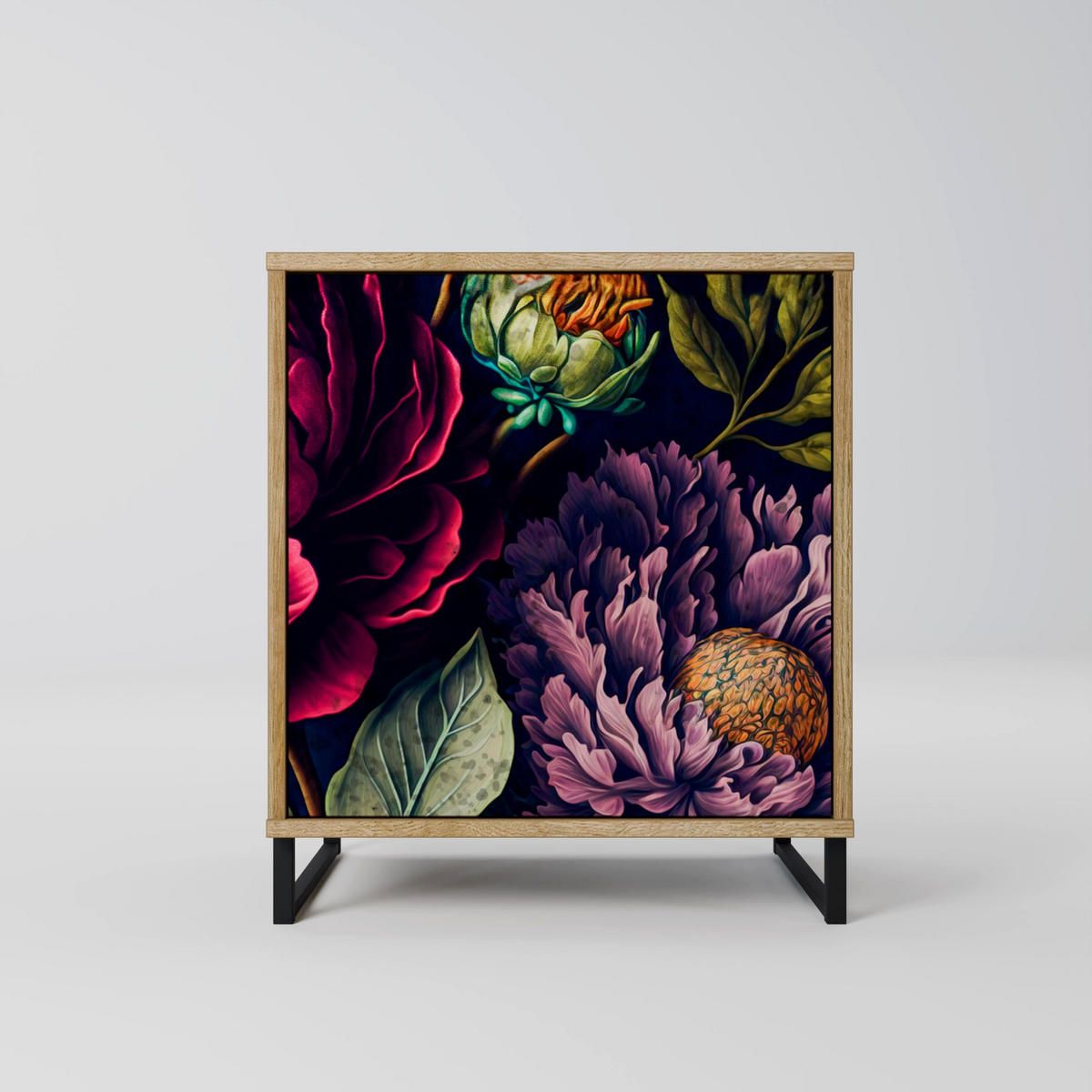 SIDEBOARD BLOOMING ELEGANCE, Eichefarben, 57,5x42x75,5 cm, Goldfarbene Metallfüße - Eichefarben/Goldfarben, Holzwerkstoff/Metall (57.5/75.5/42cm) - SpaceRebels