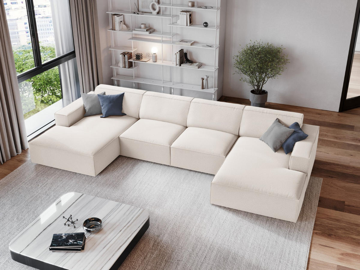PANORAMASOFA Jodie aus strukturiertem Stoff leichtes beige 6 Sitzplätze - Beige, Textil (166/70/364cm) - Micadoni